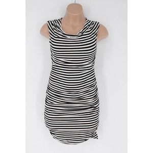 INC 90s ruched jersey bodycon dress striped cowl neck black white size XL womens
